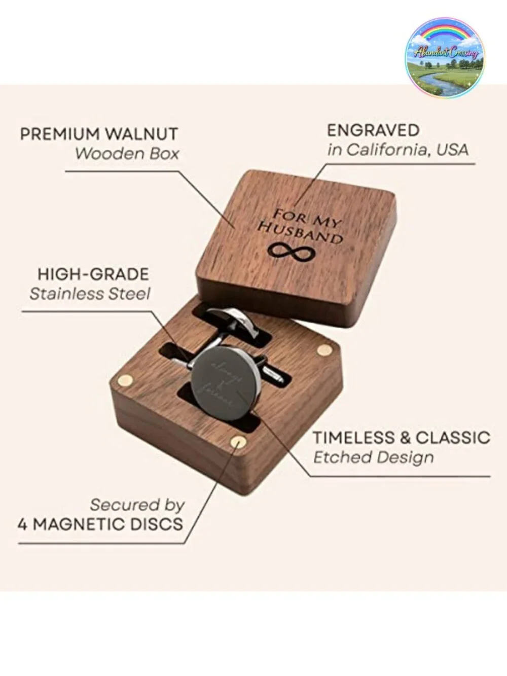Engraved Cufflinks Stainless Steel Wood Gift Box Wedding Groom Gift